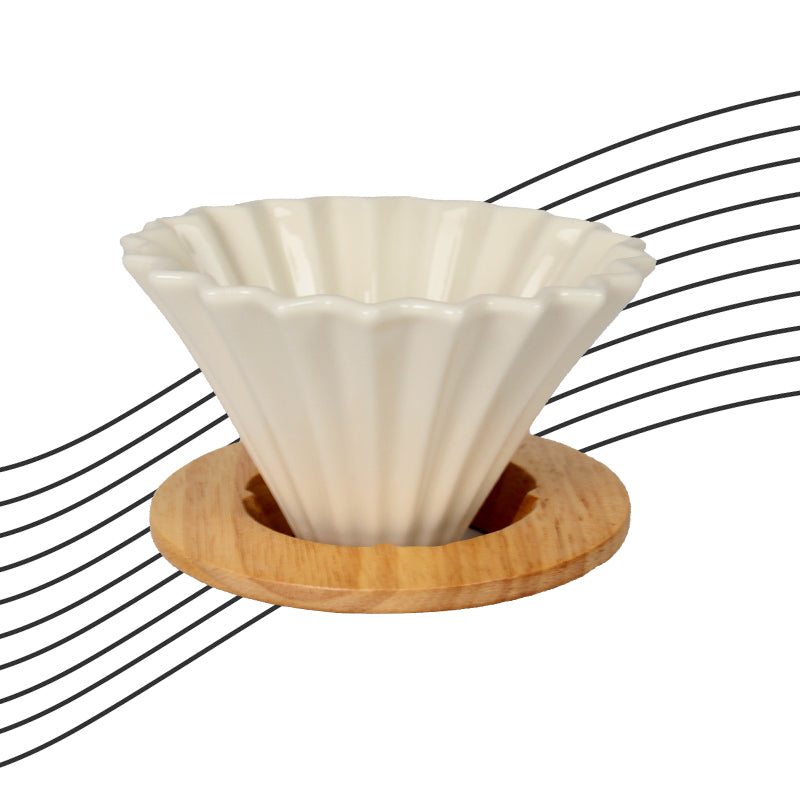 Rippled Dripper with Wood Stand 1-2 cups (White)
