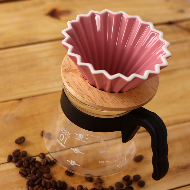 Rippled Dripper with Wood Stand 1-2 cups (Pink)