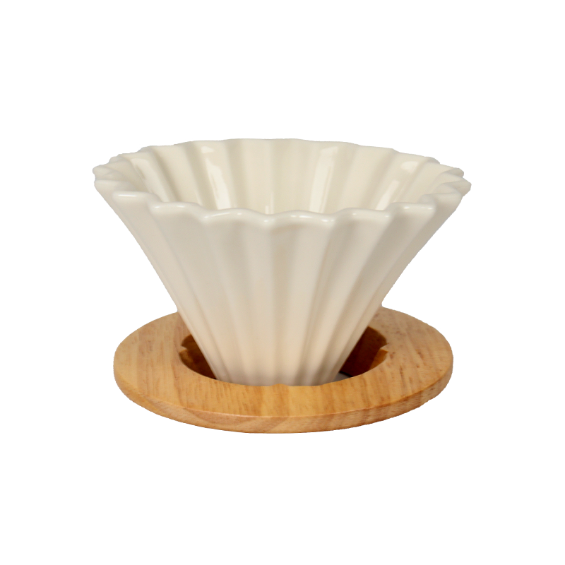 Rippled Dripper with Wood Stand 1-2 cups (White)