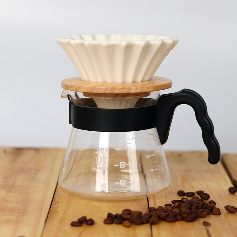 Rippled Dripper with Wood Stand 1-2 cups (White)