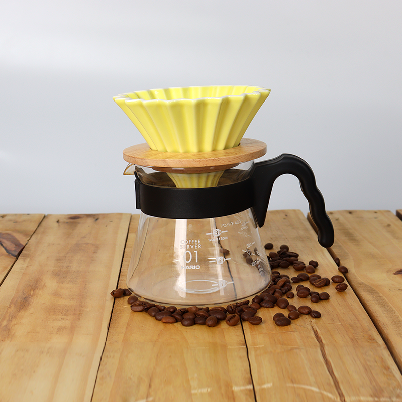 Rippled Dripper with Wood Stand 1-2 cups (Yellow)